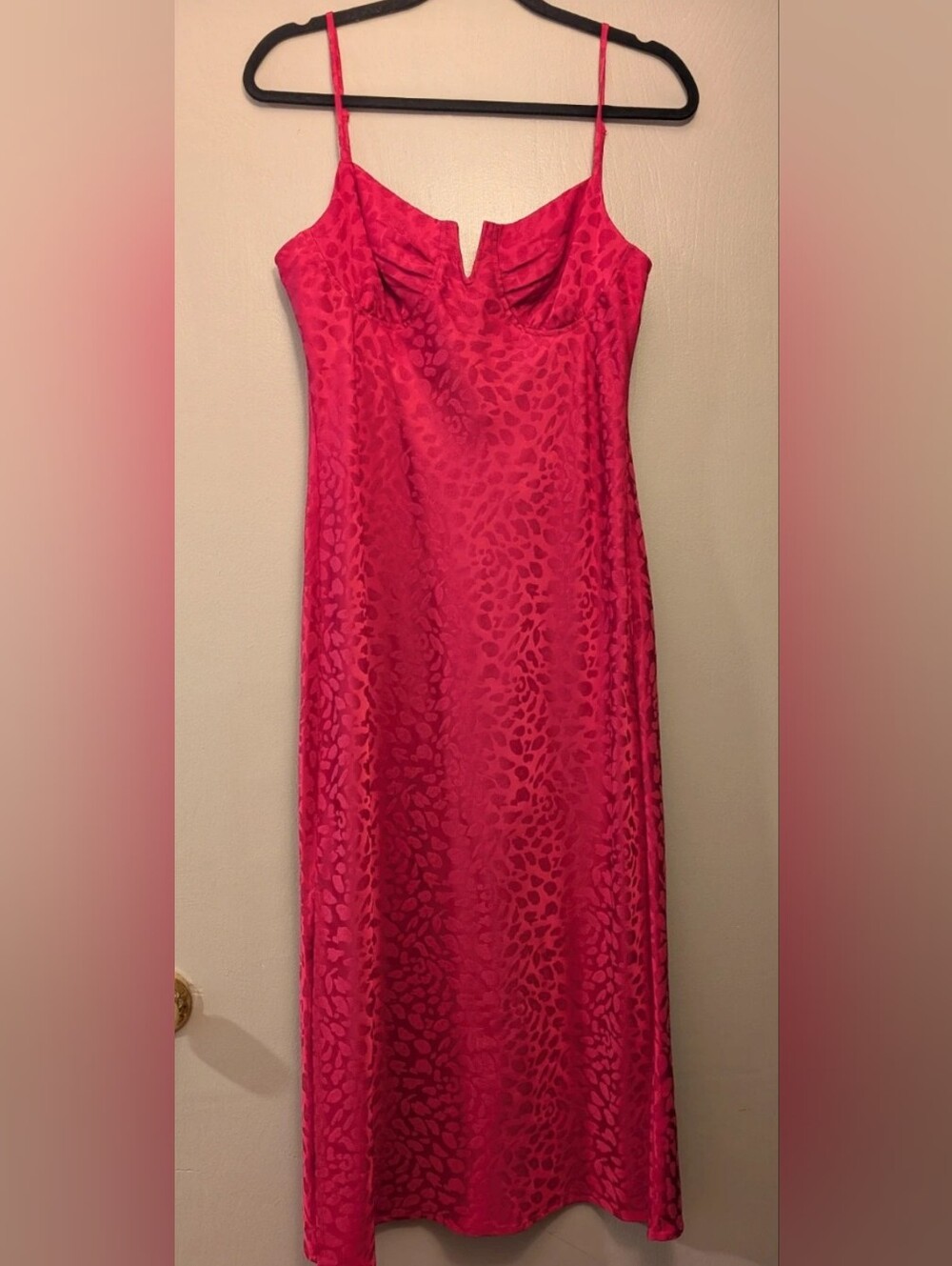 WAYF Hot Pink Satin Midi Dress Medium